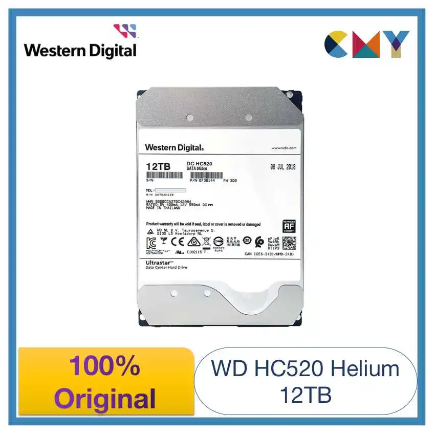 100% Оригинальный Western Digital WD 12TB 3,5 HDD Ultrastar Helium Enterprise жесткий диск SATA 7200 об/мин HC520 HUH721212ALE600