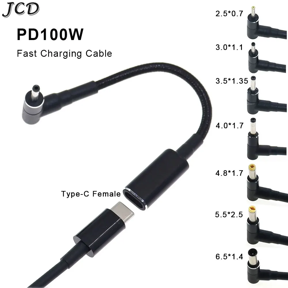 Переходник JCD 100 Вт Type-C «Мама» на 2,5*0,7 5,5*2,5 мм «папа» постоянного тока, конвертер USB C PD, кабель для быстрой зарядки, шнур питания для ноутбука и ПК