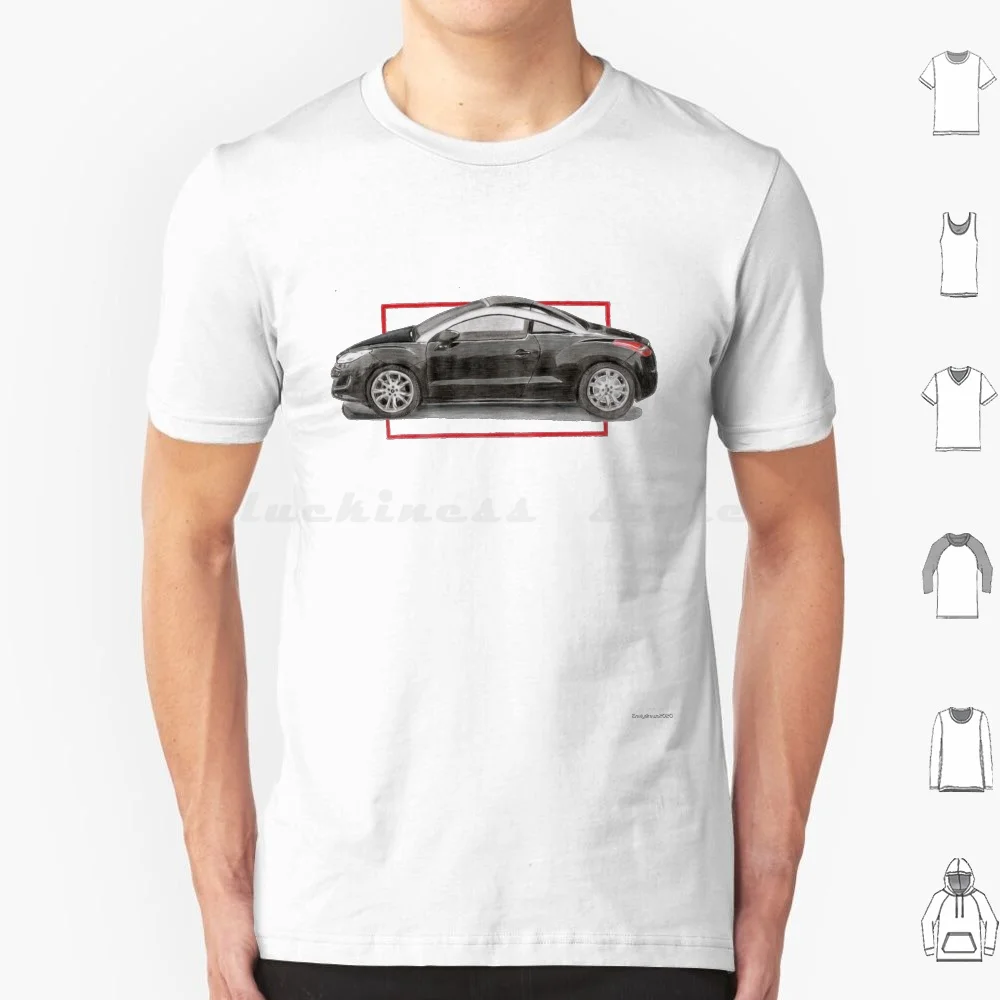 Футболка с изображением автомобиля Rcz, хлопковая крутая футболка 6xl, Rcz Rcz, автомобильная иллюстрация, рисунок автомобиля, черный автомобиль