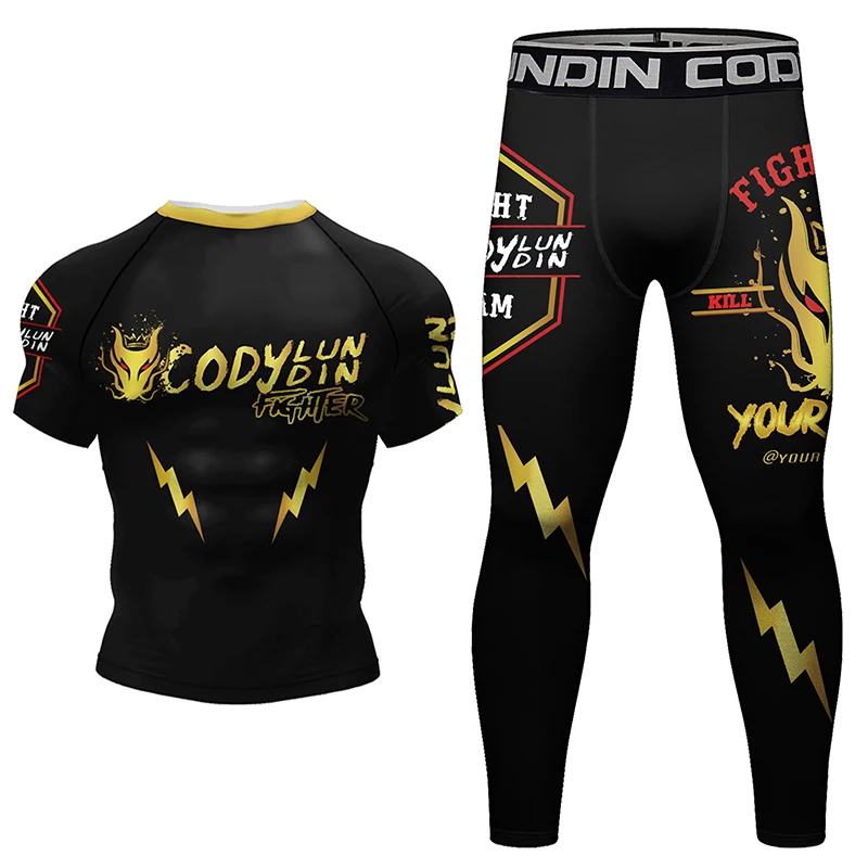 Фото Спортивная одежда для ММА Jiu Jitsu Rashguard для мужчин компрессионная футболка для ММА брюки наборы Grappling Муай Тай шорты Bjj комплекты для кикбоксинга №4