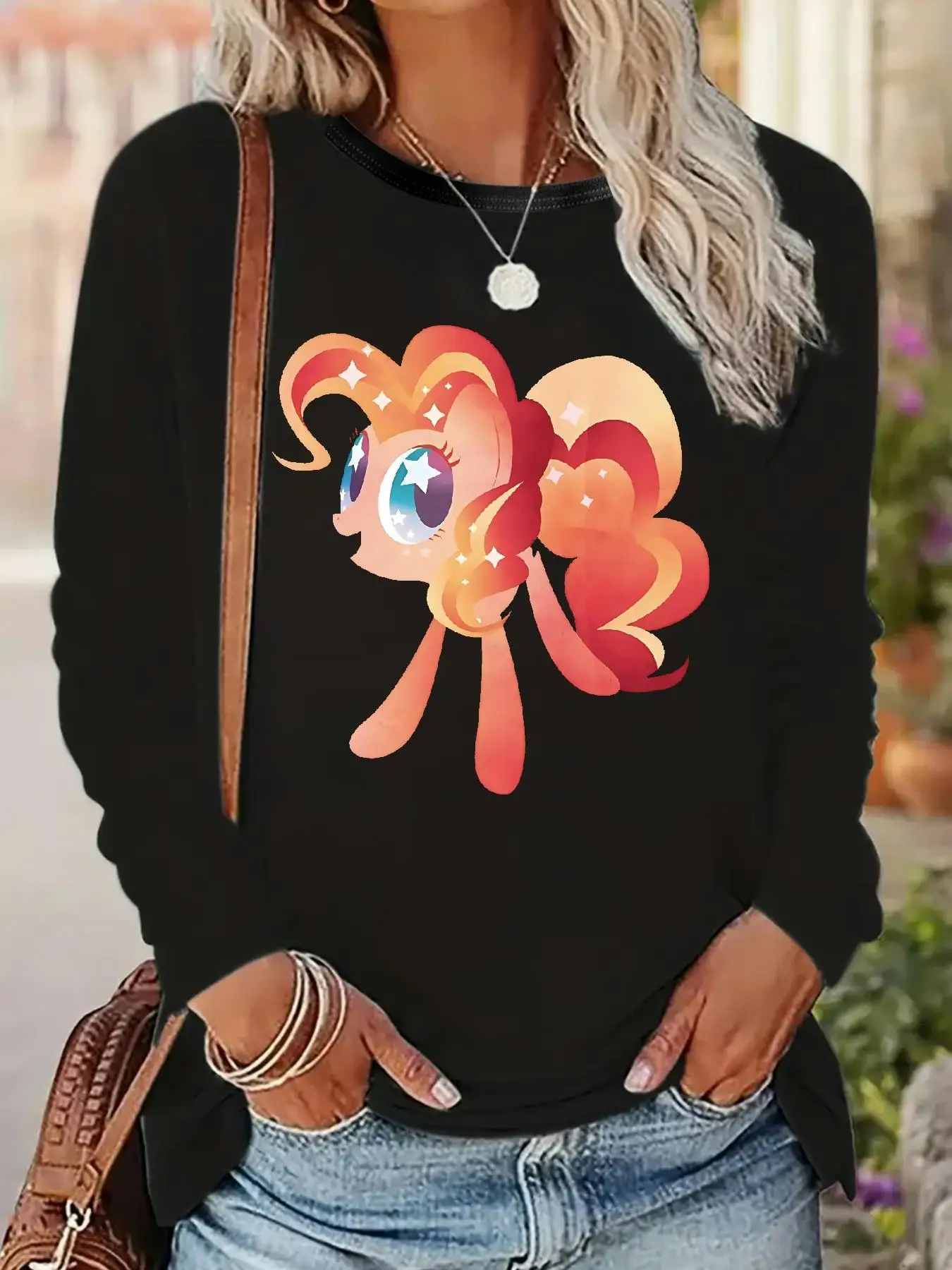 Женские футболки с длинным рукавом MY LITTLE PONY M26011 (63) с принтами, из 95% хлопка и 5% эластана, идеально подходят для повседневной носки