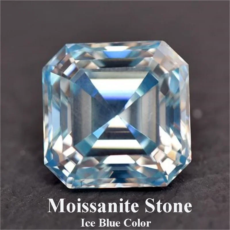 Муассанит Камень Asscher Cut Ice Blue Цвет Усовершенствованный ювелирный материал Пройти тестер бриллиантов для изготовления драгоценностей с сертификатом GRA