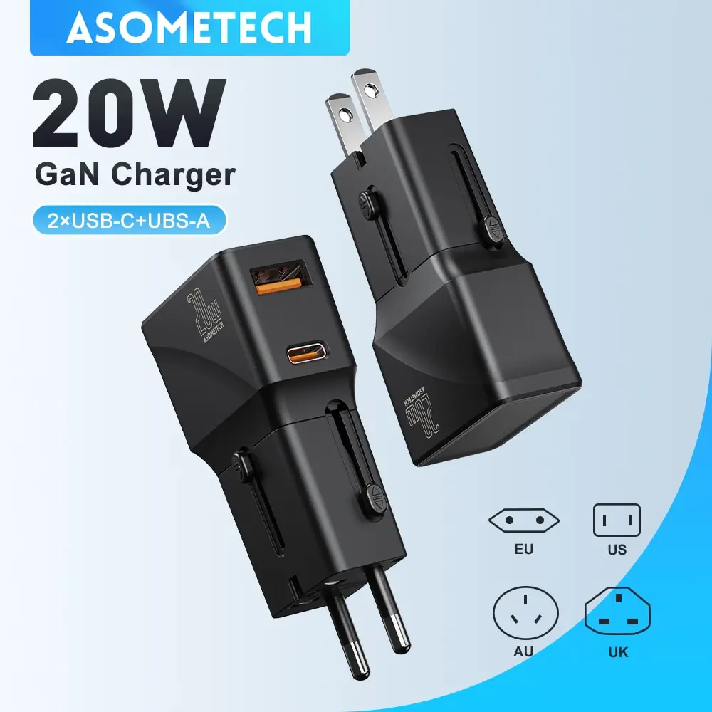 ASOMETECH 20 Вт USB C зарядное устройство Международный Универсальный дорожный адаптер Тип C US EU UK AU вилка PD быстрое зарядное устройство для iPhone Samsung