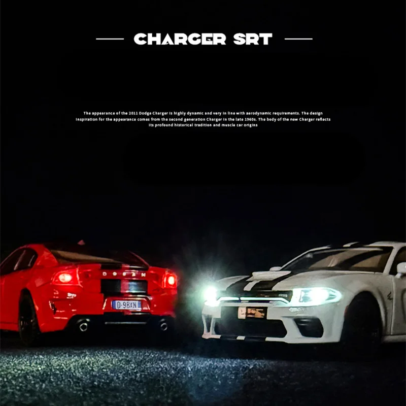 Фото Зарядное устройство DODGE SRT Hellcat, модель спортивного автомобиля из сплава, литая под давлением мышечная машина, модель автомобиля, имитация звука и света, детская игрушка в подарок №3