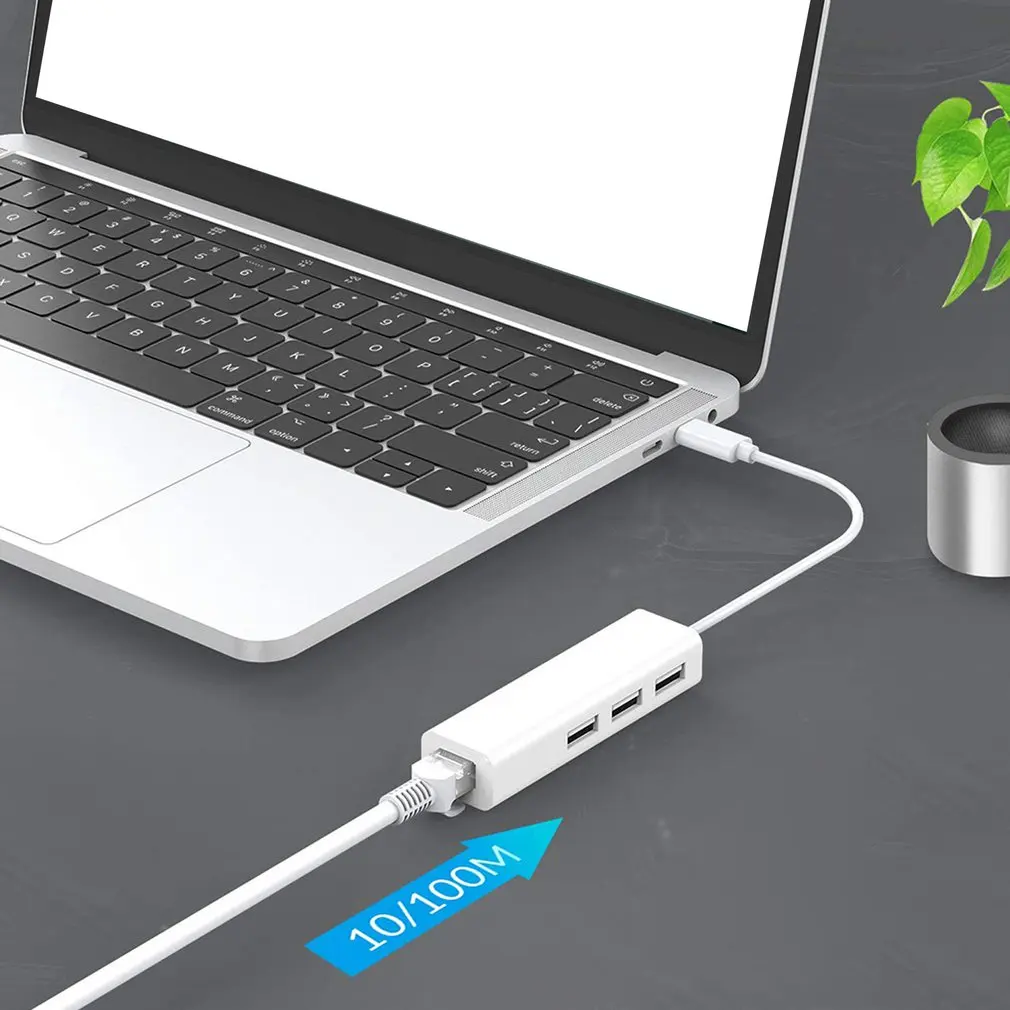 Фото USB Gigabit Ethernet с 3 портами USB C HUB 2,0 RJ45 Lan сетевая карта USB к Ethernet-адаптеру для Mac iOS Android PC RTL8152 HUB №2