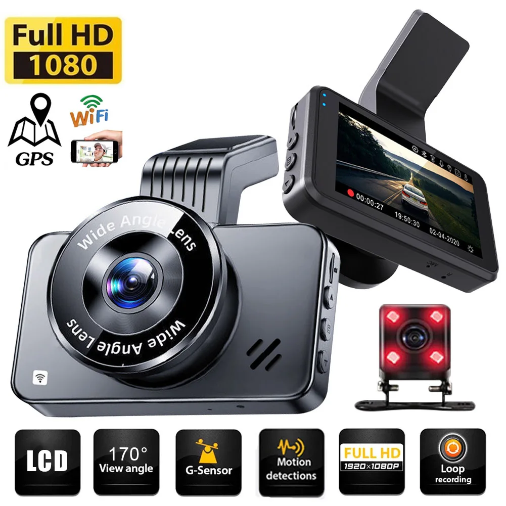 Автомобильный видеорегистратор, Wi-Fi, Full HD 1080P, камера заднего вида, Автомобильный видеорегистратор, черный ящик, Автомобильный видеорегистратор, GPS-регистратор, Автомобильный регистратор