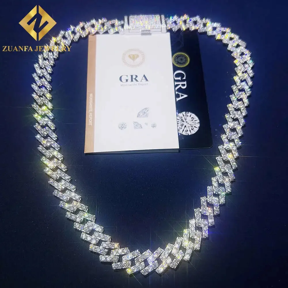 Серебряная кубинская цепочка Zuanfa Jewelry Pass Diamond Tester Gra Vvs Муассанит Кубинская цепочка звеньев
