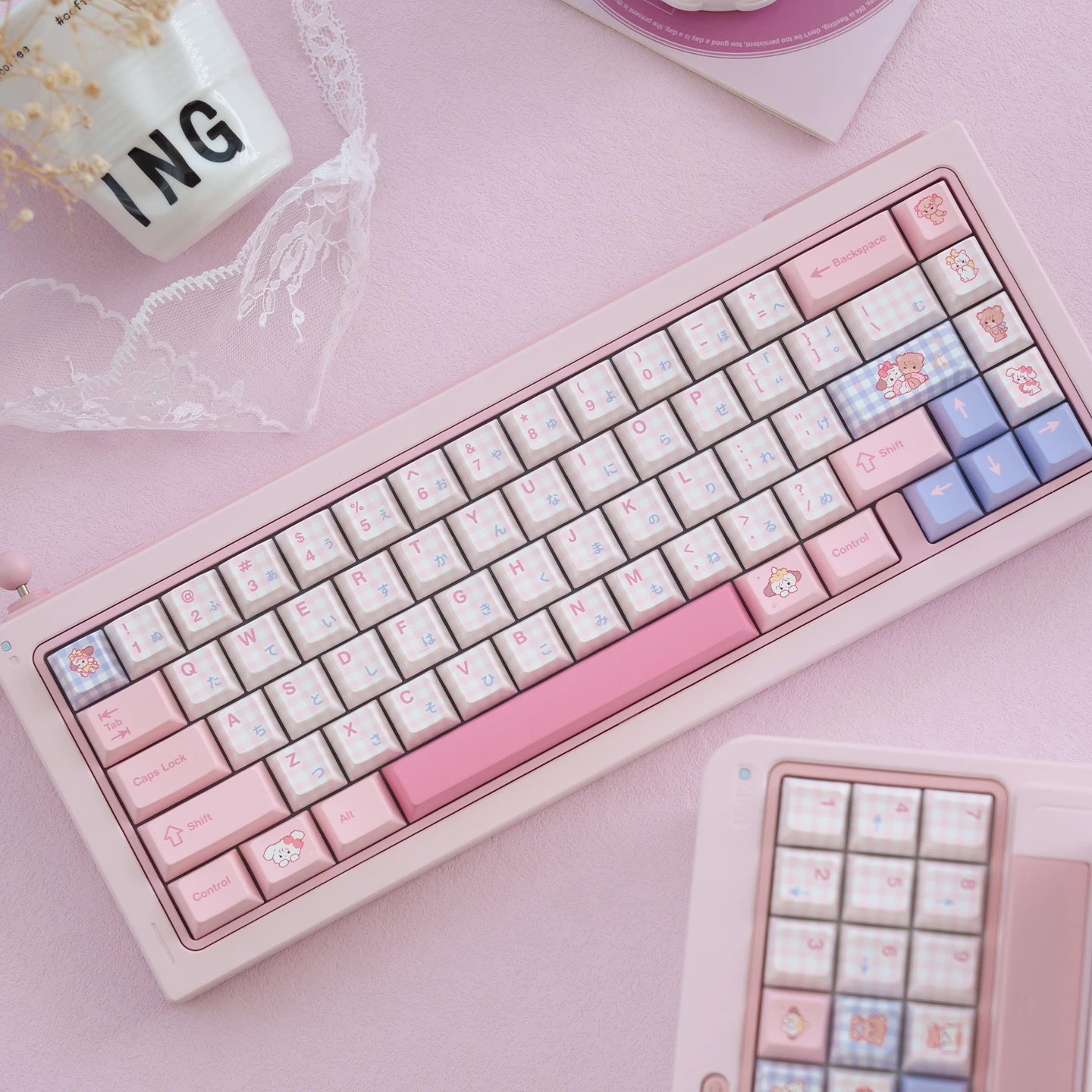 Фото Розовые милые колпачки для клавиш с профилем Cherry/MOA PBT, набор колпачков для клавиш, японские колпачки для клавиш для механической клавиатуры MX 61/68/96/104 №2