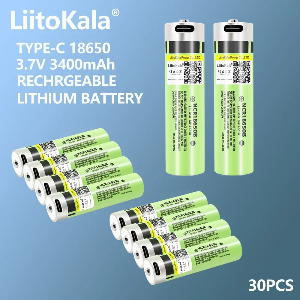 30 шт., аккумуляторные литий-ионные батарейки 18650, 3400 мАч, 3,7 в
