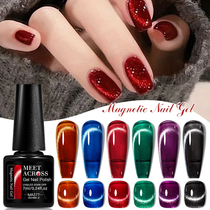 Фото MEET ACROSSS 7ml Магнитный гель для кошек Лак для ногтей Зимняя рождественская серия Сине - зелёный Красный Полувековеченный Vernis №3
