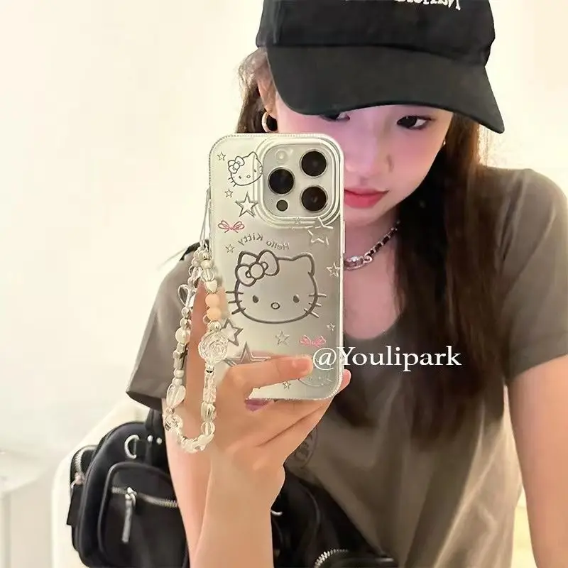Чехол для телефона с мультяшным гальваническим покрытием Hello Kitty подходит для Iphone 15 14Promax 11 13 12Mini нишевый X Xs чехол для телефона с защитой от падения
