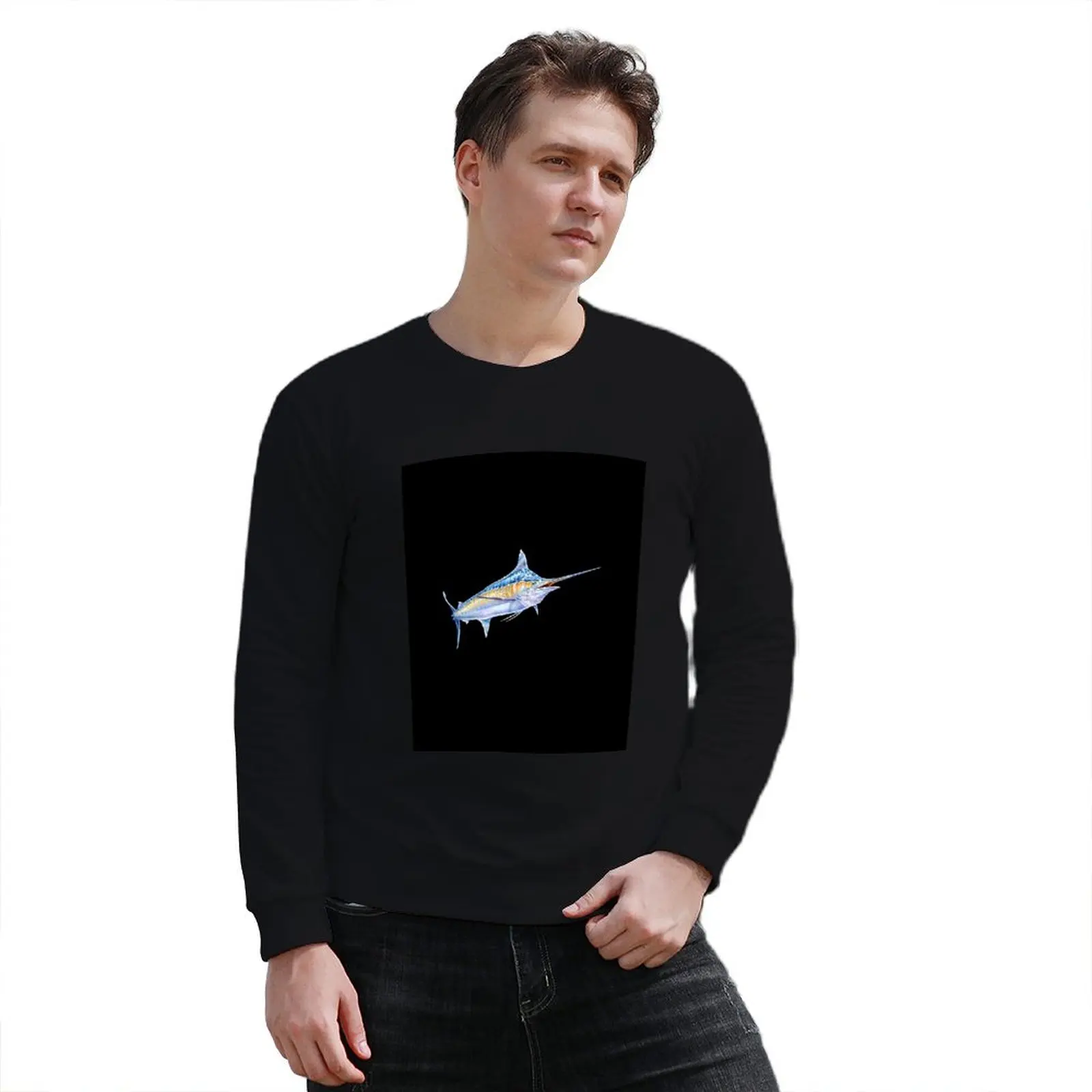 Фото Синий пуловер Marlin с капюшоном, осенняя куртка, мужская одежда в корейском стиле, зимняя одежда, толстовка оверсайз №4