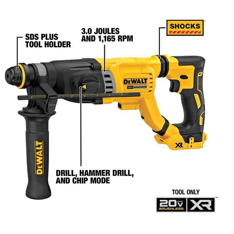 Фото DEWALT DCH263 20 В бесщеточный аккумуляторный молоток SDS PLUS D-образная ручка роторный электрический молоток настенная дрель для бетона электроинструменты №5
