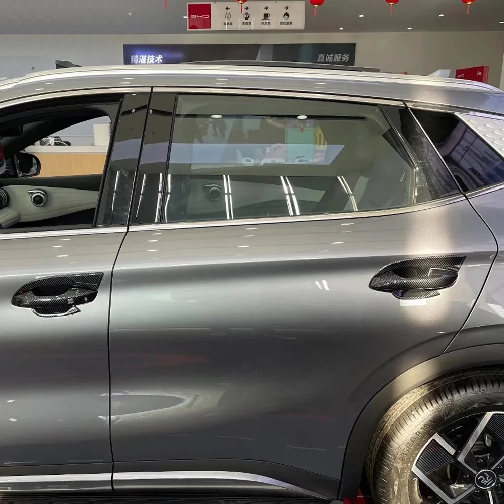 Фото Аксессуары L/RHD для BYD ATTO 3EV Yuan Plus, 2022-2023 углеродная Черная защитная ручка дверной ручки автомобиля, защитная рамка для дверной ручки, декоративная отделка №4
