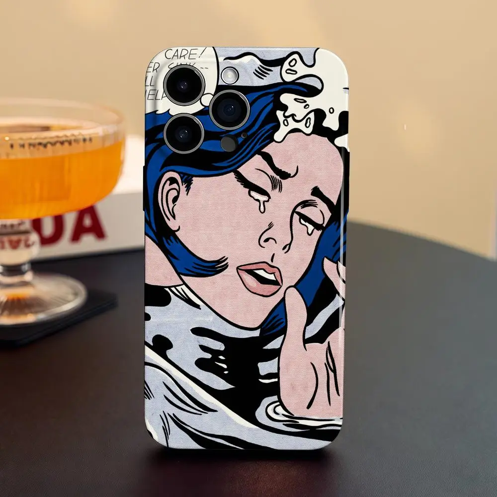 Чехол для телефона Roy Lichtenstein для iPhone 17, 16, 15, 14, 13, 12, 12 Pro Max Plus, глянцевая HD, жидкая пленка с тонкими отверстиями, мягкий корпус