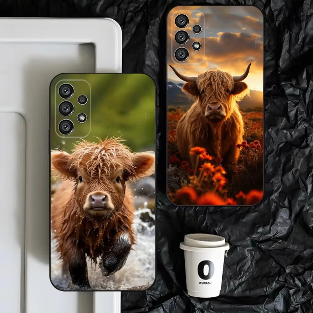 Милый чехол для телефона Highland Cow для Samsung S25, S24, S23, S22, S21, S20, S10, Ultra, Plus, Lite, FE, мягкий силиконовый черный чехол