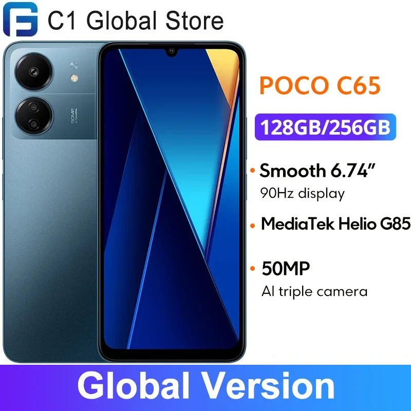 Глобальная версия POCO C65 NFC 6,74 дюйма, 90 Гц, дисплей, 50 МП, тройная камера, аккумулятор 5000 мАч, MediaTek Helio G85