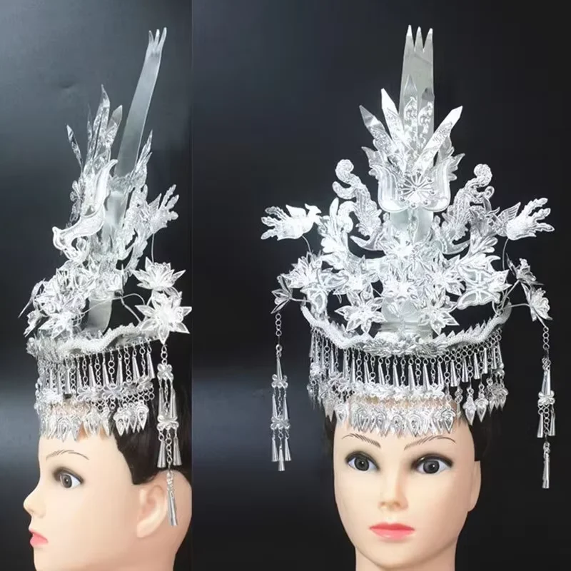 Заколка для волос из сплава Siver Miao, национальная шляпа китайского меньшинства Мяо, серебряный головной убор, этнические аксессуары для волос