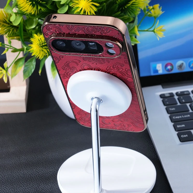 Фото Кожаный чехол Magsafe в стиле ретро для Google Pixel 8 9 Pro XL 8A, гальванический бампер, мягкий противоударный чехол с цветком для Google 9 XL №3