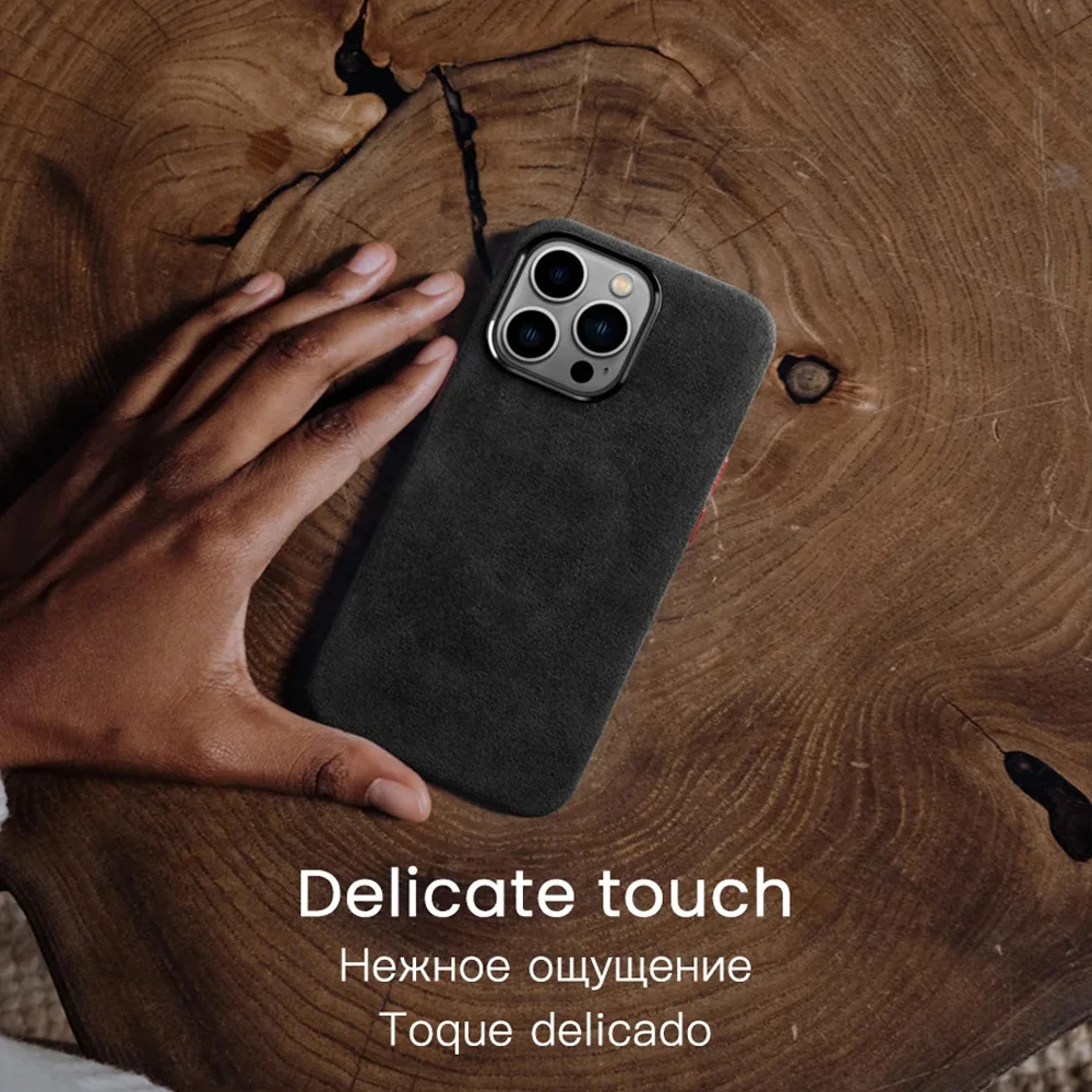 Фото Магнитный чехол с алькантарой для iPhone 15 Pro Max 12 13 14Plus, Роскошный деловой Внутренний чехол с суперкамерой, одинаковый замшевый кожаный чехол для телефона №4