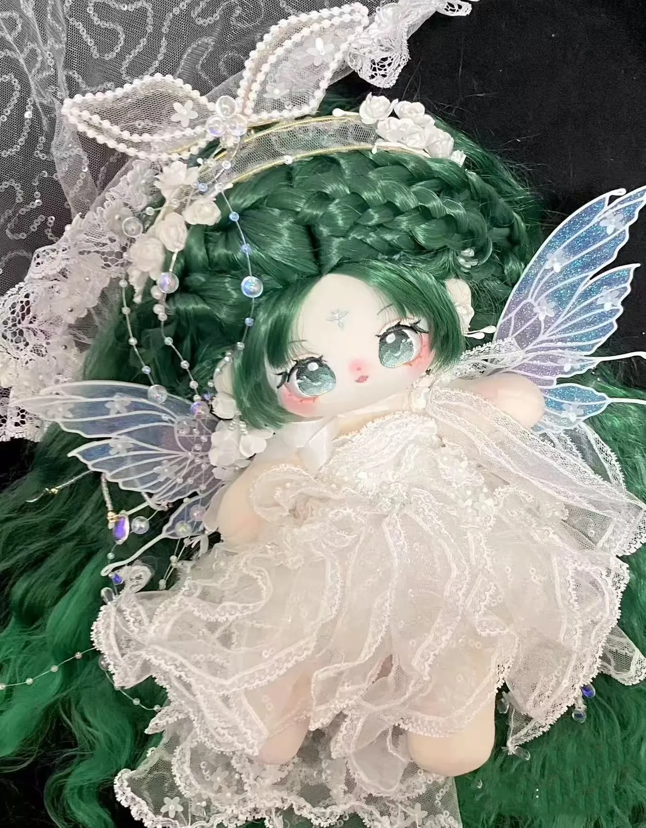 Фото Аниме без атрибутов Monster mu sheng, мягкая хлопковая плюшевая кукла 25 см, тело, длинные зеленые волосы, глаза, аниме-фигурка, игрушка для детей Gi №2