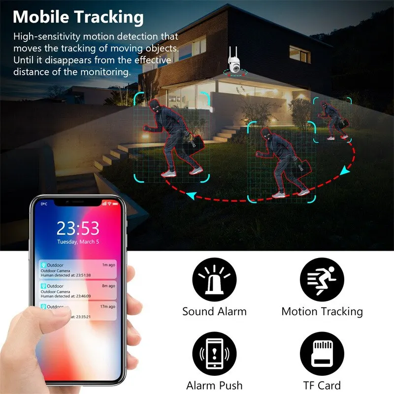 Фото Камера наблюдения наружная 4X цифровой зум AI человека слежения Wifi IP камера ночного видения PTZ CCTV монитор безопасности аудио камера №4