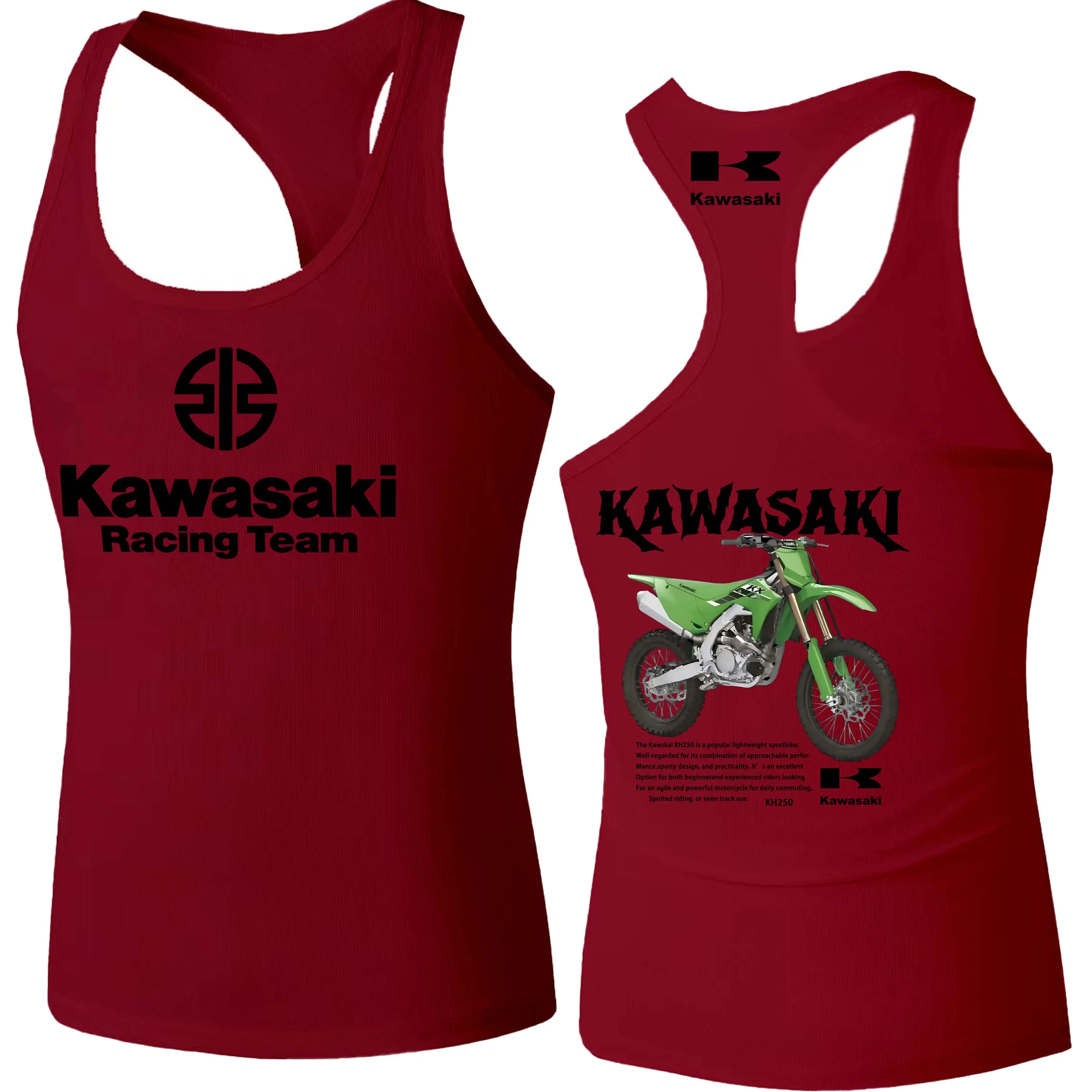 Фото Новый жилет без рукавов с логотипом Kawasaki из ледяного шелка, дышащая и крутая футболка без рукавов для фитнеса для взрослых, мотоциклетный жилет №4