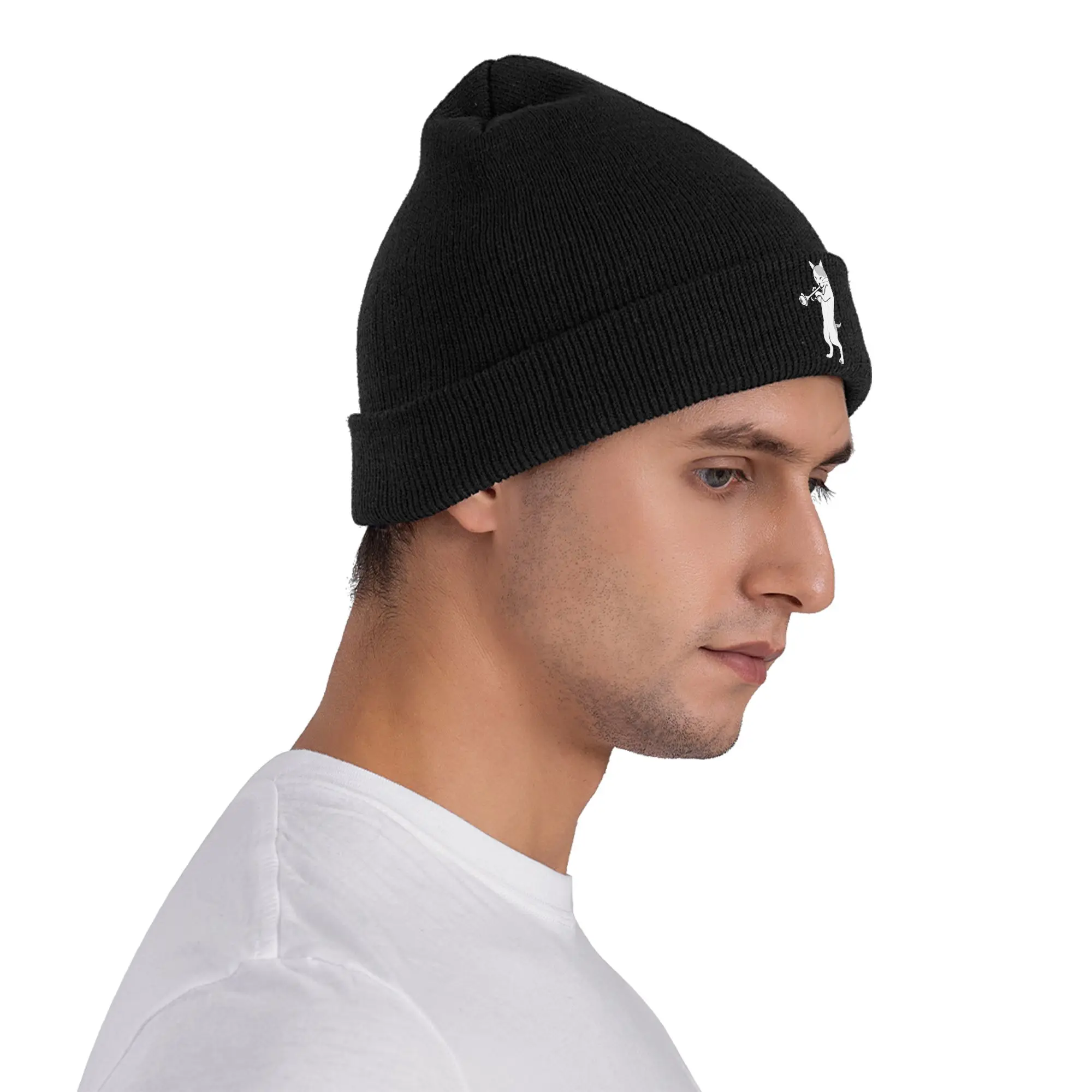 Фото Cat Trumpet Player Straight Mute Wah Забавная труба Зимние шапки Skullies Шапка Теплые осенние вязаные шапки Шапки с капюшоном №3