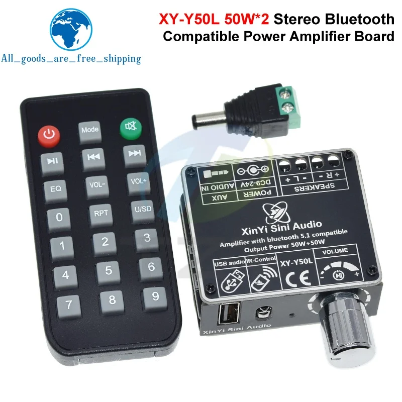 Фото XY-Y50L Стерео BT Bluetooth-совместимый 5,1 AUX USB аудио цифровой усилитель мощности модуль платы 50 Вт + 50 Вт инфракрасный пульт дистанционного управления №3