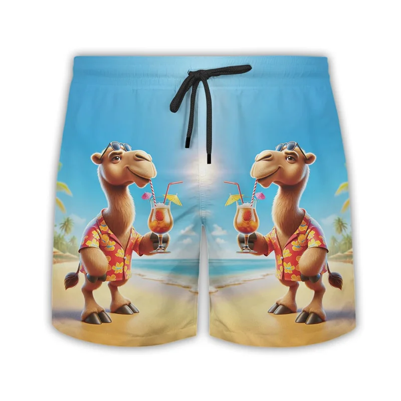Funny Camel Pattern Hawaiian Beach Shorts Men Cool Cute 3d Printing Animal Swimming Trunks Oversized Summer Street Short Pants Шорты
