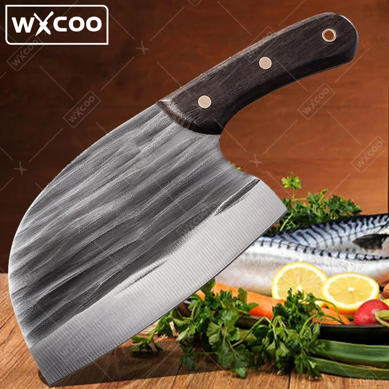WXCOO Кухонный нож ручной работы с кованым обвалкой, нож мясника из высокоуглеродистой стали, инструмент для приготовления мяса, рыбы и овощей