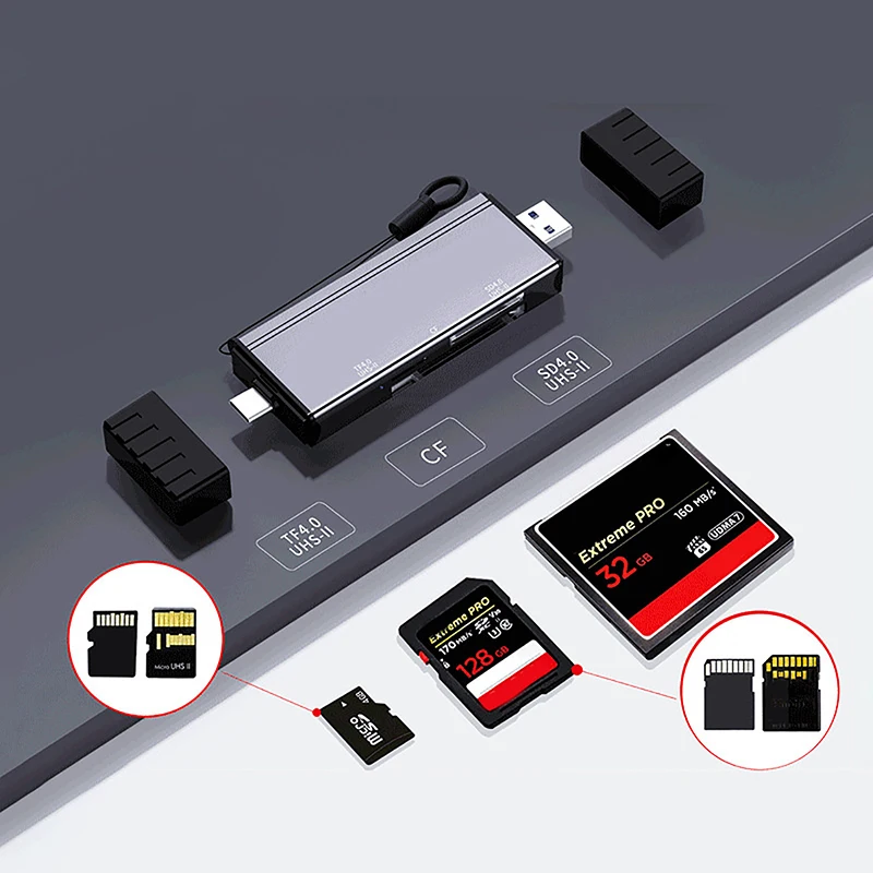3в1 CF SD TF Карта памяти HUB-считыватель USB + адаптер Type-C для портативного компьютера, ноутбука, планшета, телефона, USB-C-конвертер, разветвитель