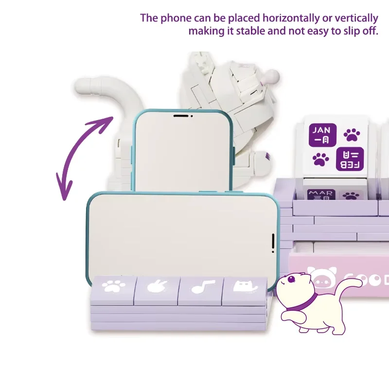 Фото KNEW BUILT Cat Kitty Вневременный календарь Строительные блоки Игрушки-Маленький держатель предметов, функция мобильной подставки, гибкая сборка даты №3