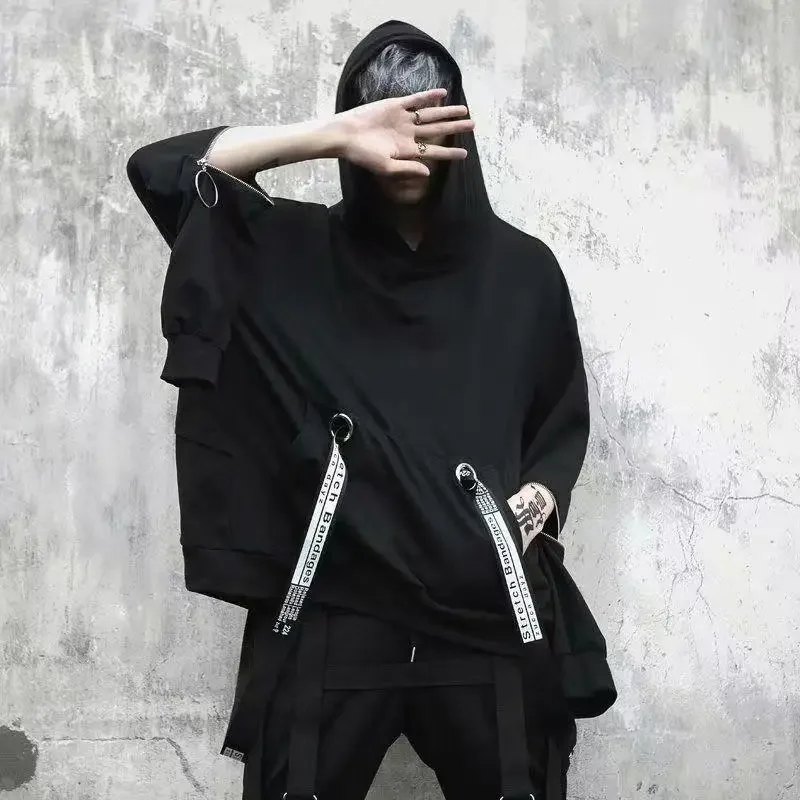 Фото Стильные готические толстовки для мужчин Y2k панк уличная одежда Techwear Харадзюку корейская модная мужская одежда хип-хоп свободные толстовки №3