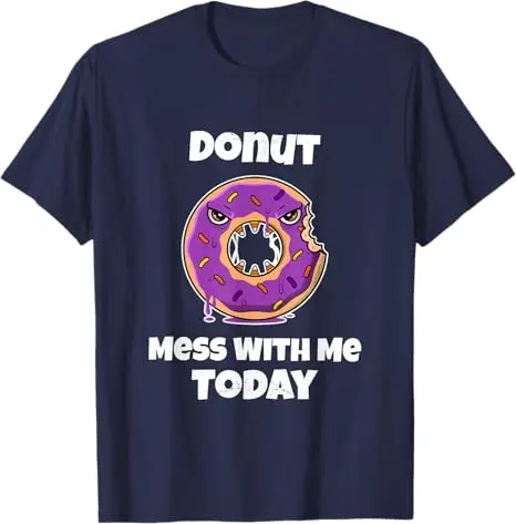 Фото Футболка Donut Mess with Me Today, забавная футболка для любителей пончиков, футболка с юмором, модный дизайн продуктов, графический наряд, топ Y2k, новинка, подарок №2