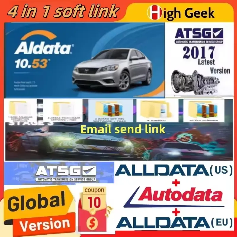 2025 Программное обеспечение для авторемонта Alldata 10.53 + Autodata 3.45 + ATSG 2017, программное обеспечение для технического обслуживания автомобилей, установка диагностики автомобилей