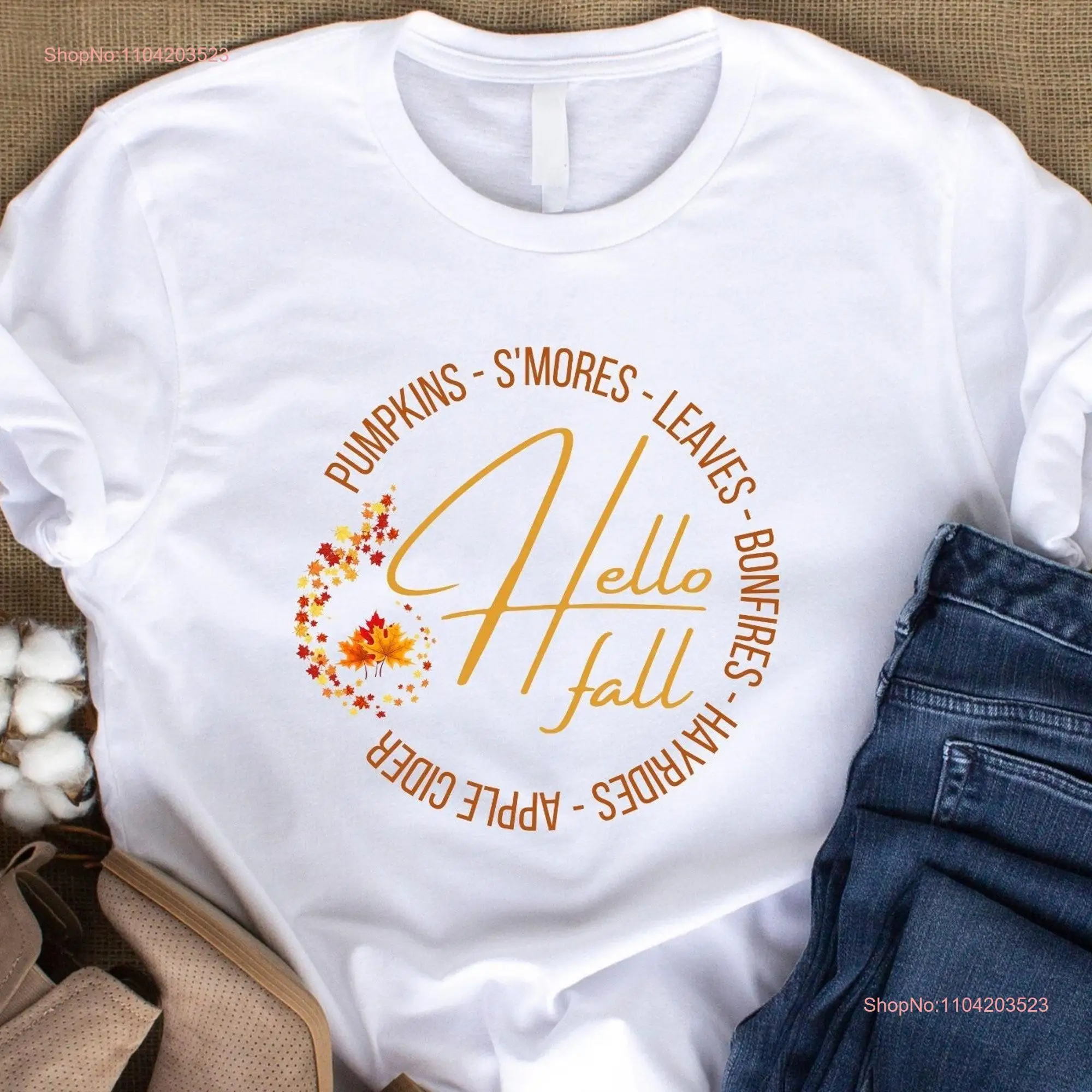 Женская осенняя футболка для женщин Hello Autumn Leaves с длинными или короткими рукавами