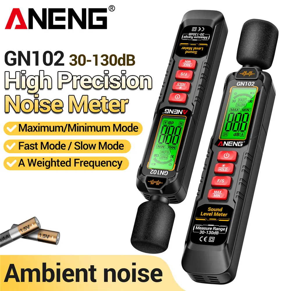 ANENG GN102 высокоточный датчик шума 30-130 дБ окружающий шум ветрозащитная губчатая крышка HOLD инструменты для измерения удержания данных
