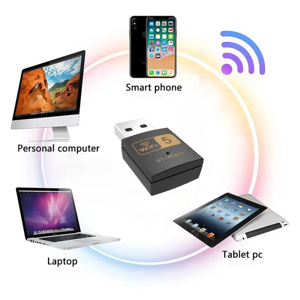 Фото Высококачественный беспроводной USB-адаптер, 600 Мбит/с, Wi-Fi-ключ, Bluetooth-совместимый беспроводной USB-адаптер Wi-Fi №5