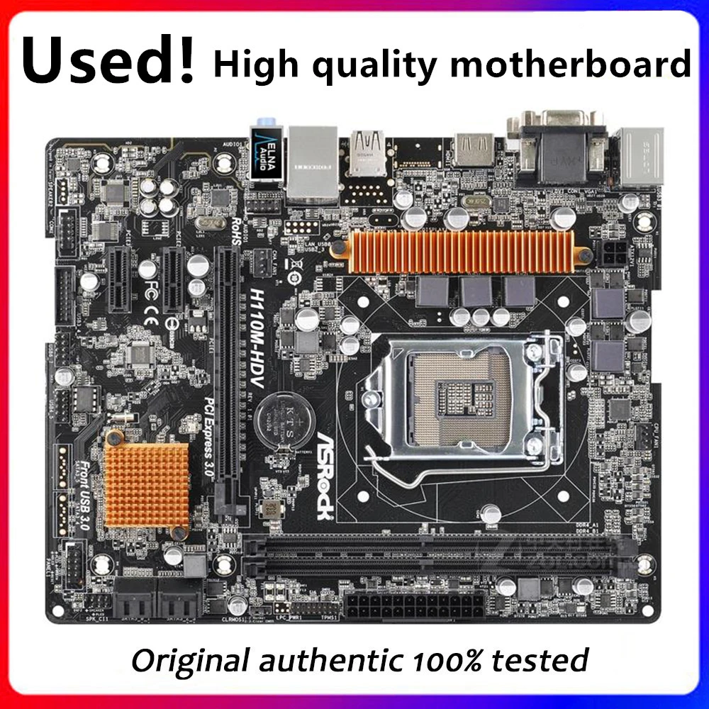 Для ASRock H110M-HDV оригинальная б/у настольная Материнская плата Intel H110 DDR4 LGA 1151 USB3.0 SATA3