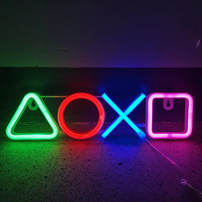 Фото Значок игровой Ps4, неоновая вывеска, Игровая приставка для спальни, украшение для детской комнаты, Светодиодная панель, рождественские пода... №2