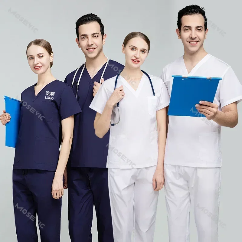 Фото Scrubs Medical Uniform Lab Set Male Wholesale Clinic Hospital Doctor Overalls V-neck Fashion Scrub Pharmacy Nurse Clothes №2