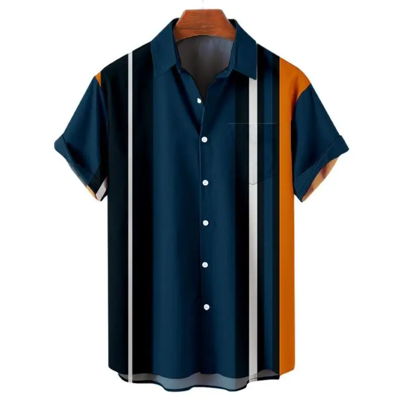 Гавайские мужские полосатые рубашки для блузки, мужская Camisa Social, повседневный топ с короткими рукавами, негабаритная спортивная одежда, модная мужская винтажная одежда