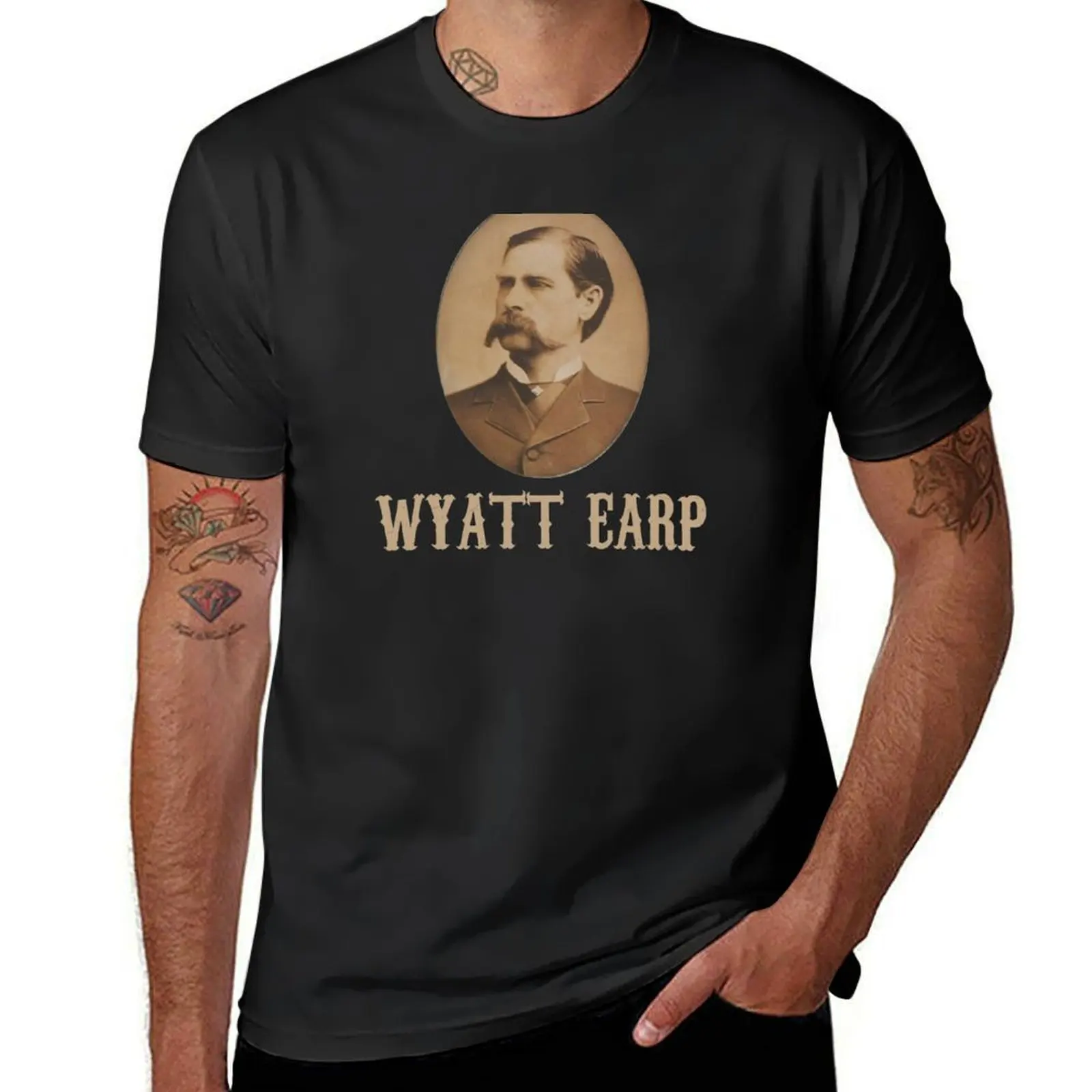 Футболка Wyatt Earp мужская с портретом, потрясающая приталенная рубашка, цвет черный, лето