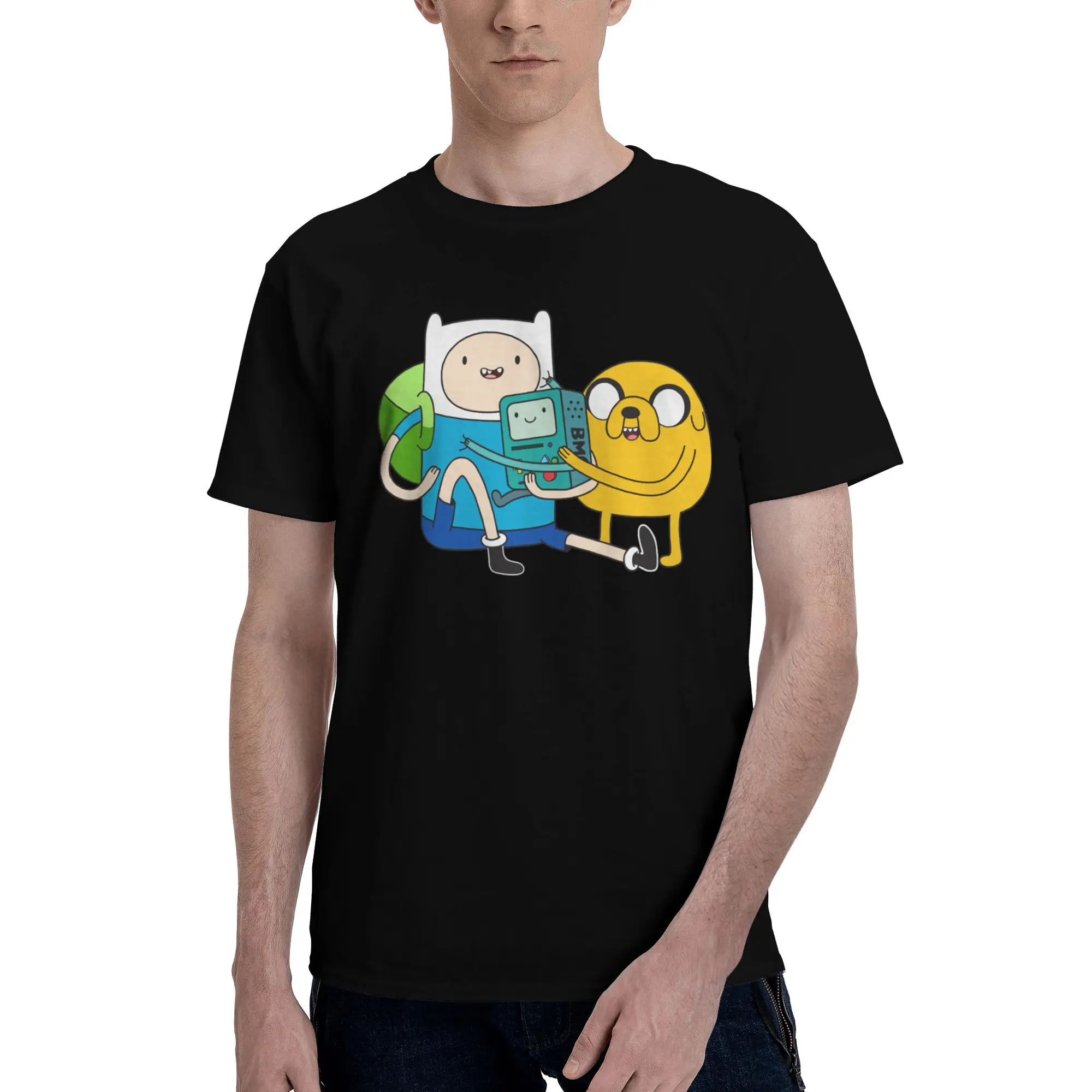 Модная футболка Finn Jake BMO на заказ, мужская футболка с короткими рукавами, футболка из 100% хлопка, футболки для отдыха и приключений, модная футболка