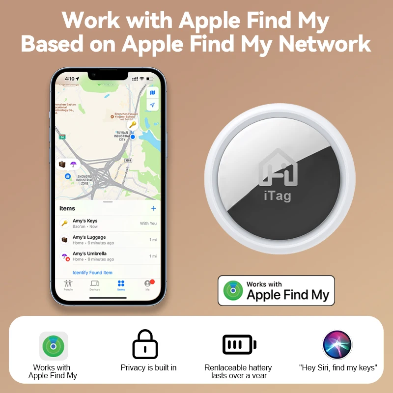 Умная бирка, Bluetooth, GPS-трекер для Apple Airtag, альтернатива через поиск моего приложения, антипотеря, локатор для чемодана, велосипеда, поиска ключей