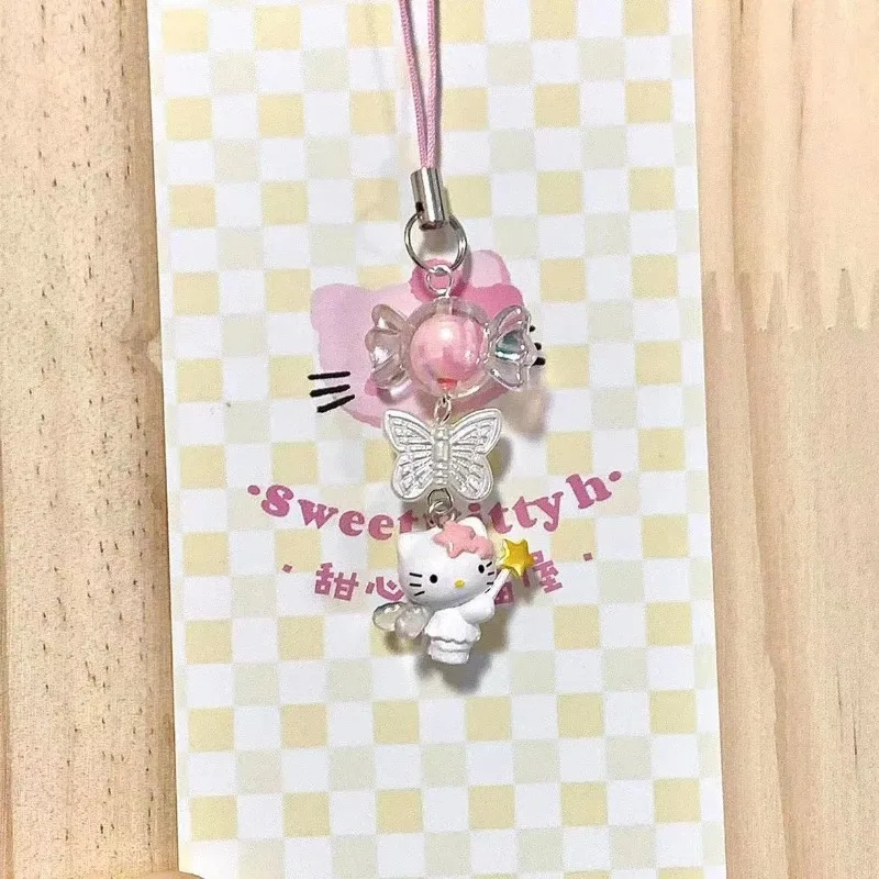 Фото Kawaii Hello Kitty креативный брелок из бисера с героями мультфильмов, милая сумка KT, подвески, сделай сам, цепочка для телефона с камерой, подвесной кулон, декор, подарки для девочек №4