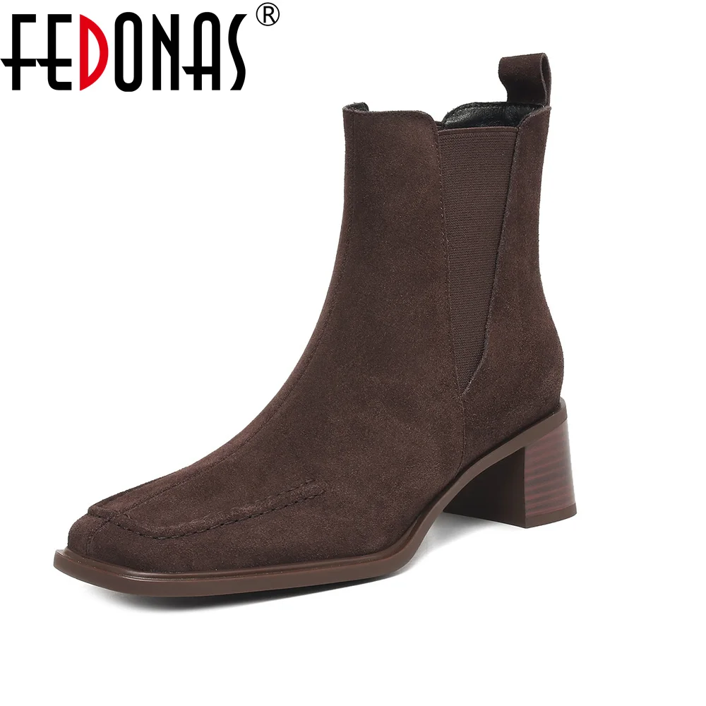 FEDONAS/Новые женские осенне-зимние замшевые ботильоны, модные короткие ботинки на высоком каблуке с острым носком в стиле ретро, теплая женская обувь в стиле ретро