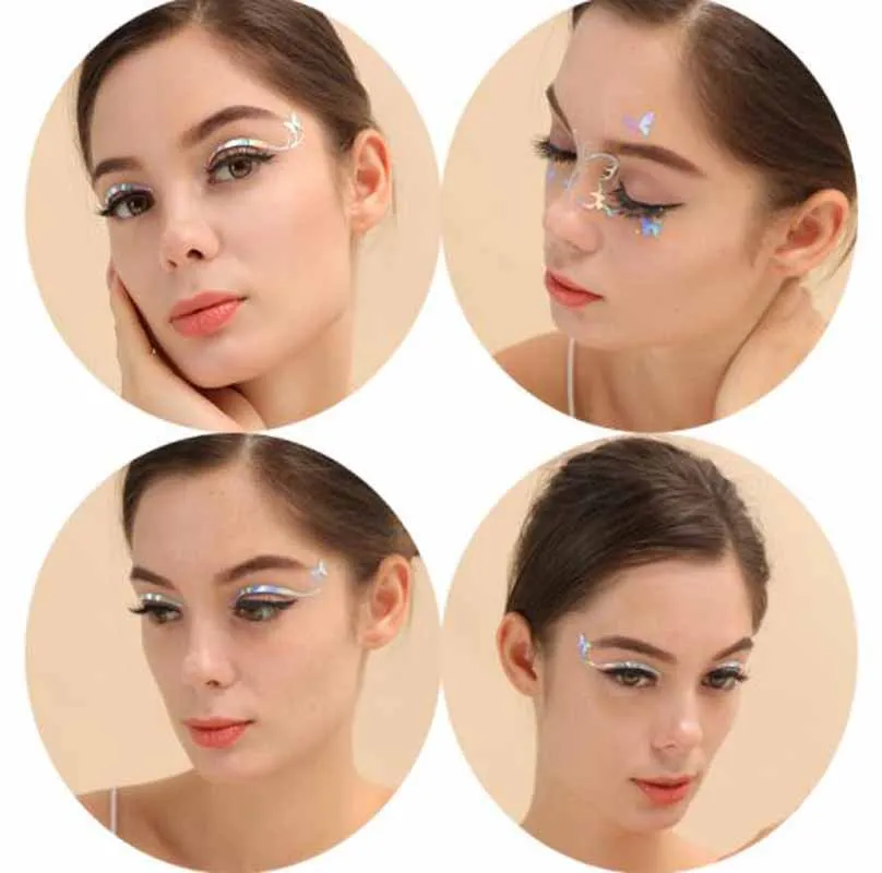 Фото Laser Eyeliner Sticker Butterfly Star Double Eyelid Face Makeup Tattoo Decals Festival Night Event Party Eye Adhesive Decoration №3