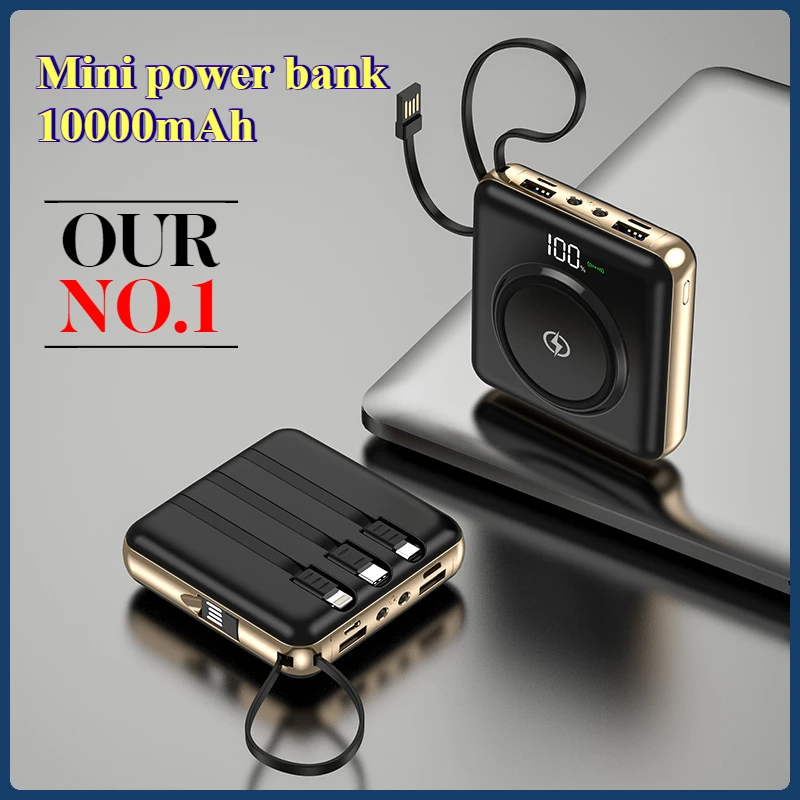 Мини-Power Bank 10000 мАч Маленький и портативный мобильный источник питания с беспроводной зарядкой